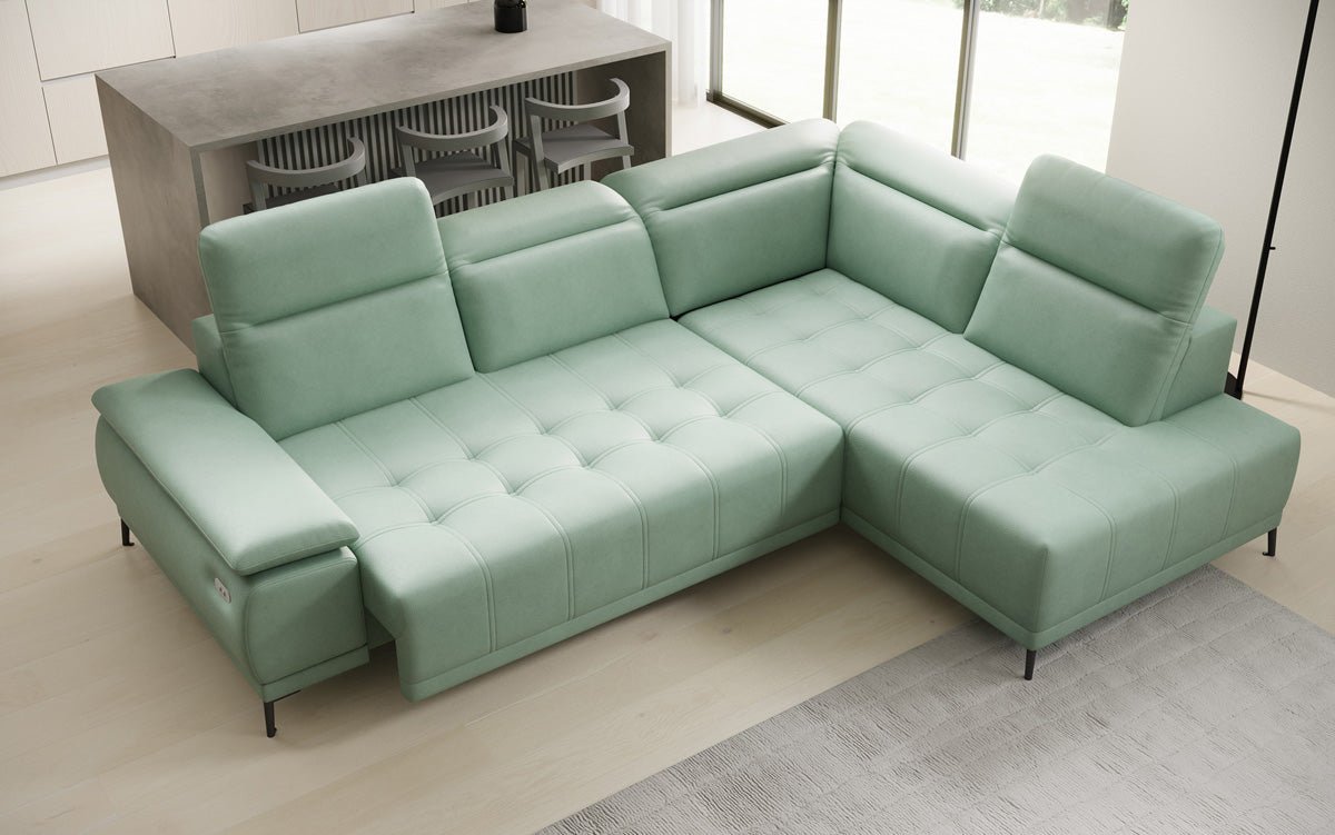 Designer L Sofa Lyra mit elektrischer Schlaffunktion in Echtleder