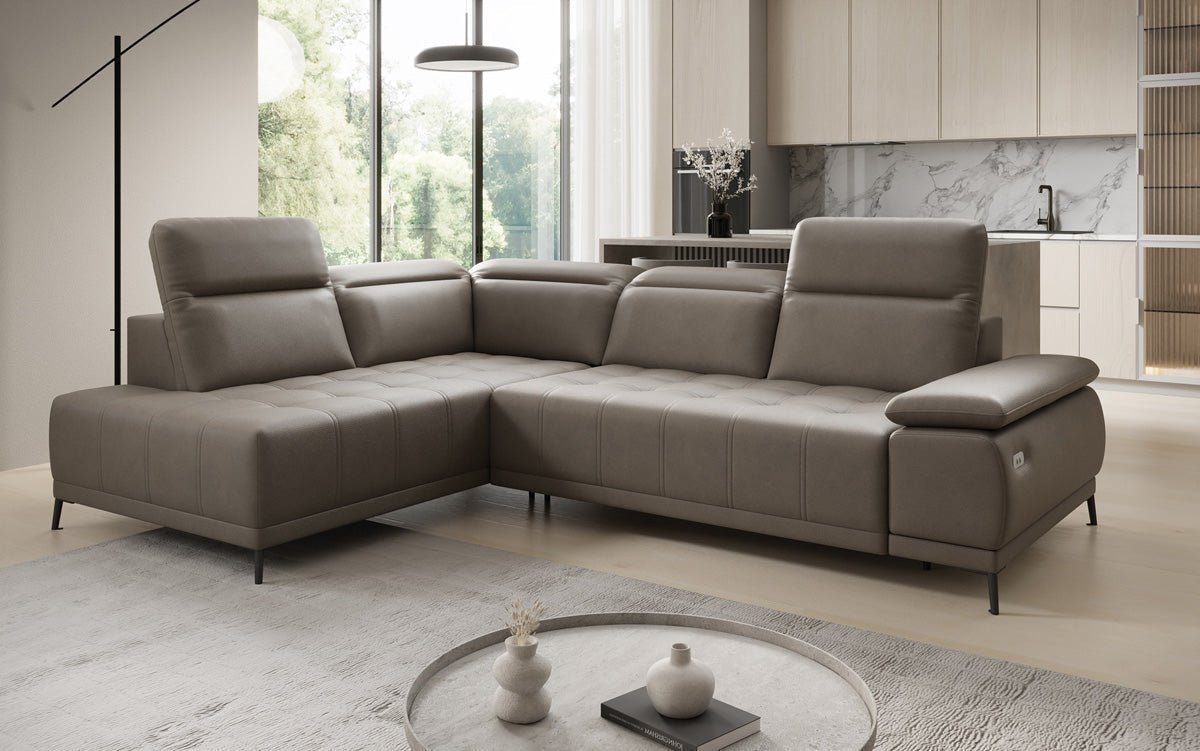 Designer L Sofa Lyra mit elektrischer Schlaffunktion in Echtleder