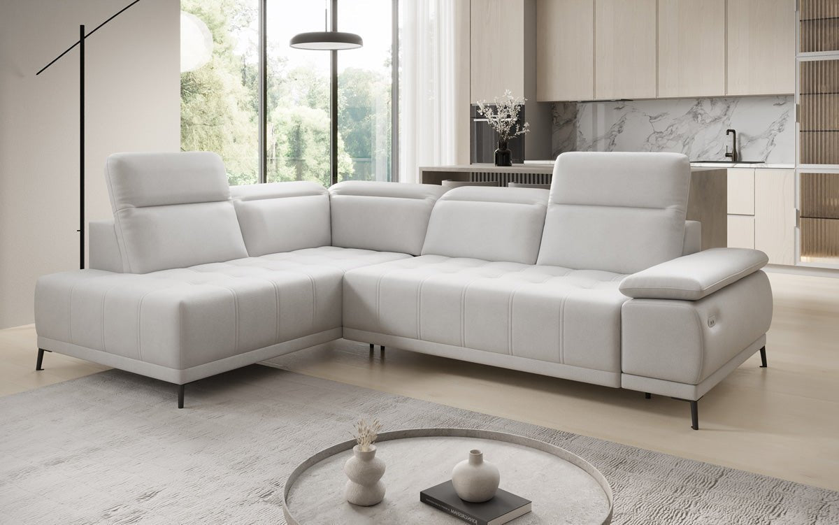 Designer L Sofa Lyra mit elektrischer Schlaffunktion in Echtleder