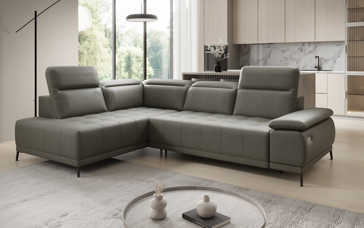 Designer L Sofa Lyra mit elektrischer Schlaffunktion in Echtleder