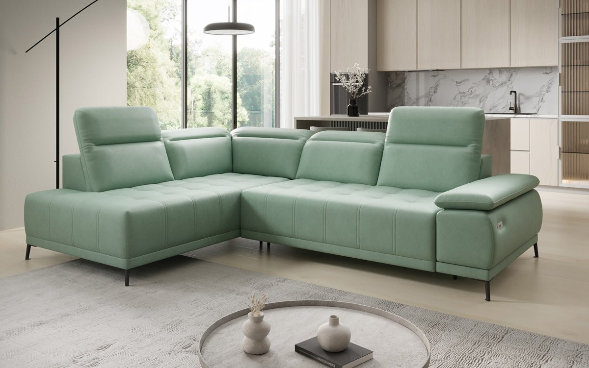 Designer L Sofa Lyra mit elektrischer Schlaffunktion in Echtleder