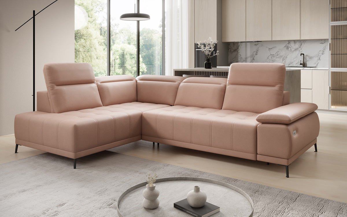Designer L Sofa Lyra mit elektrischer Schlaffunktion in Echtleder