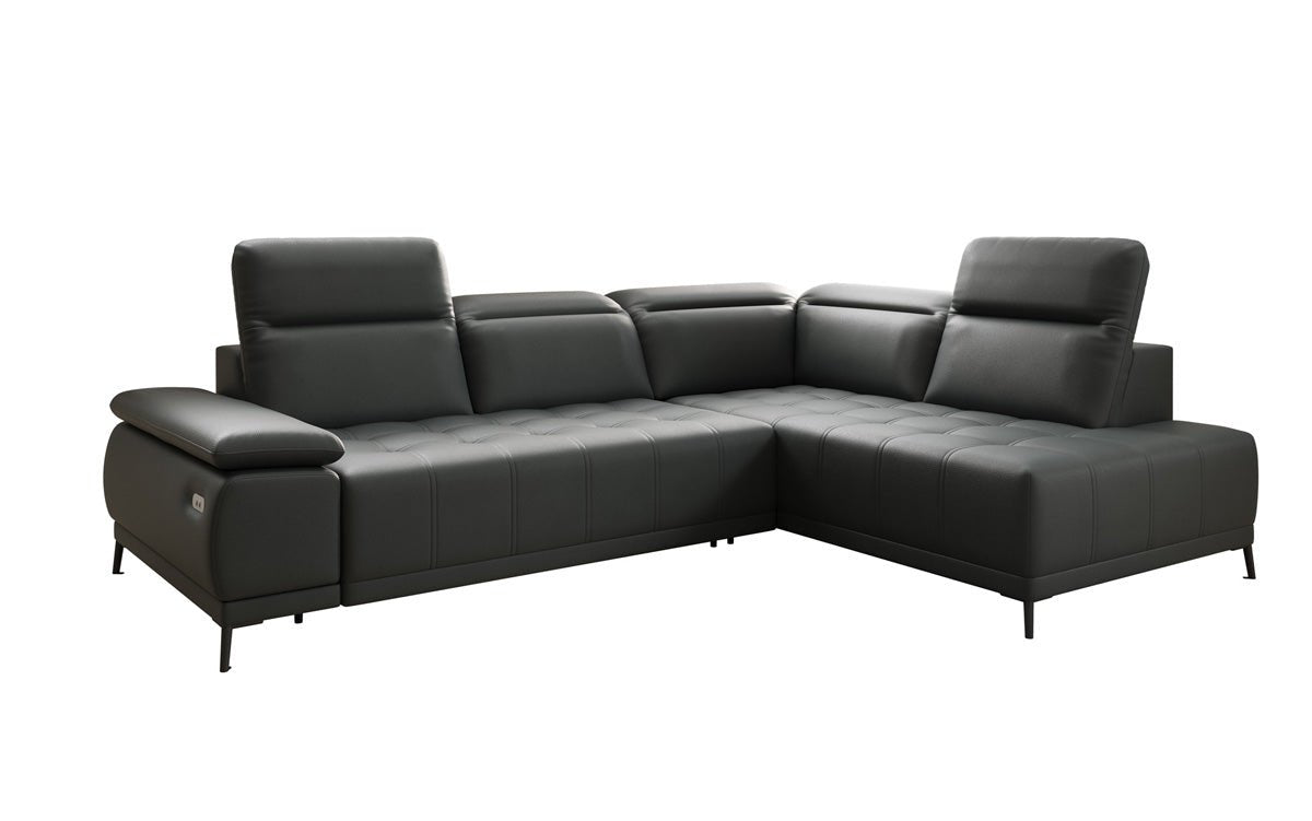 Designer L Sofa Lyra mit elektrischer Schlaffunktion in Echtleder