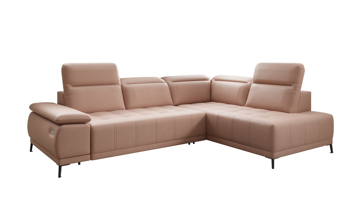 Designer L Sofa Lyra mit elektrischer Schlaffunktion in Echtleder