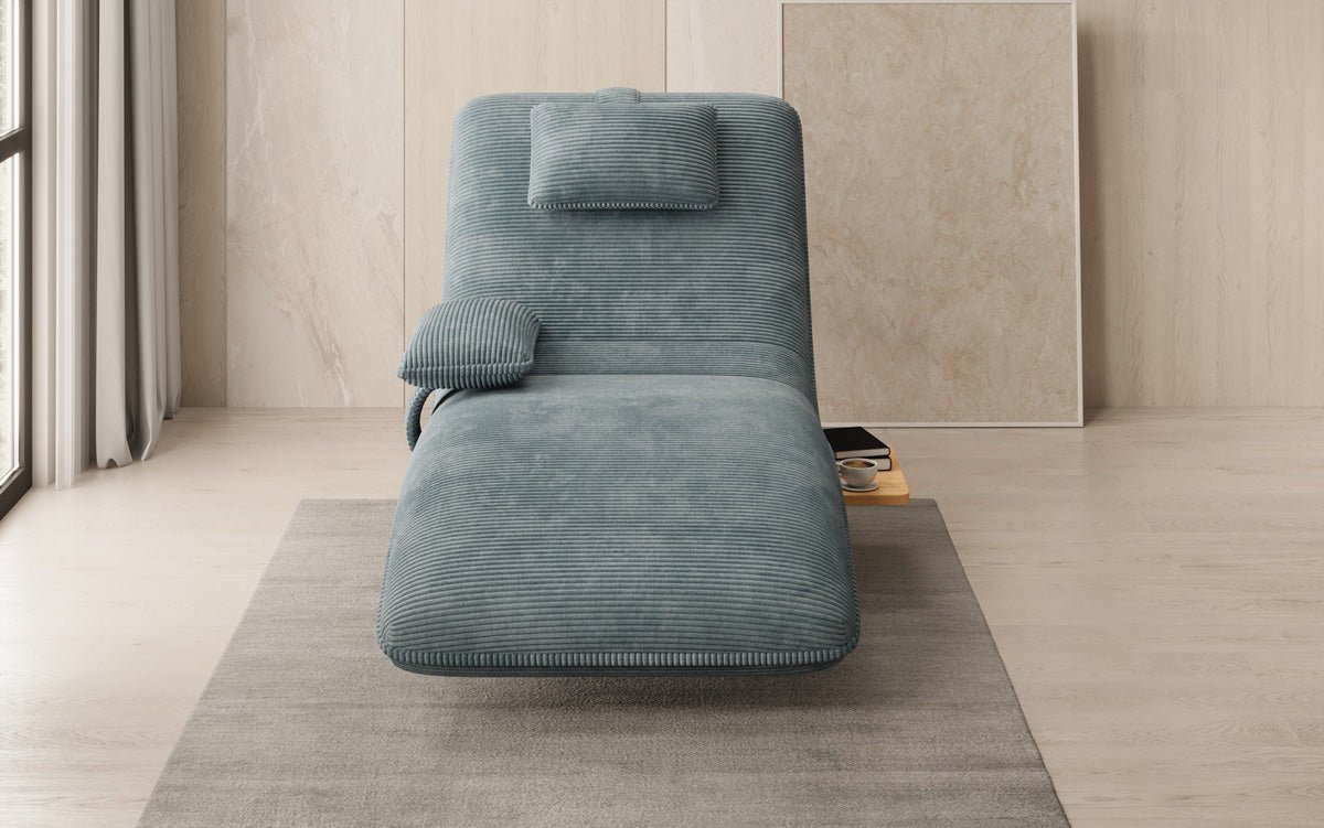 Designer Relax-Liege Velor Cord mit Drehfunktion und Beistelltisch