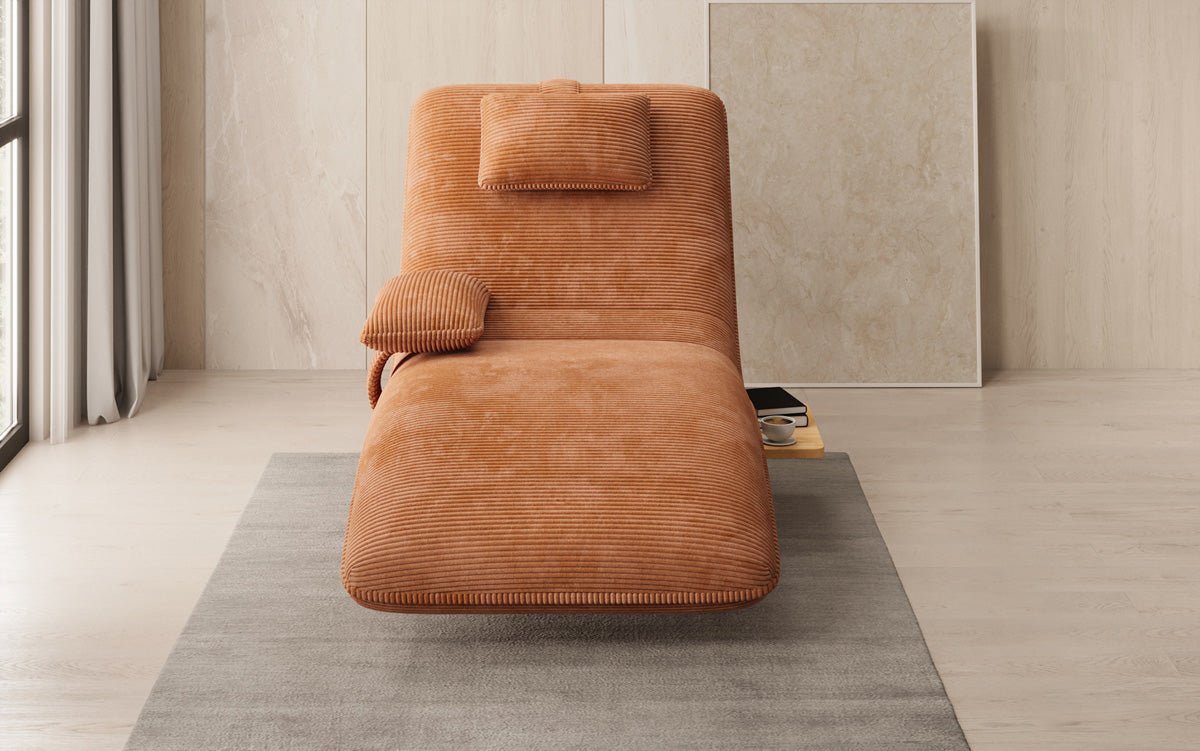 Designer Relax-Liege Velor Cord mit Drehfunktion und Beistelltisch