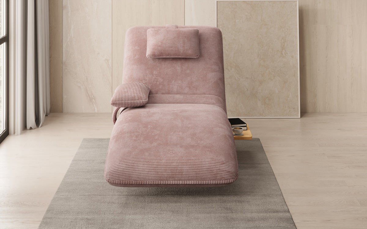 Designer Relax-Liege Velor Cord mit Drehfunktion und Beistelltisch