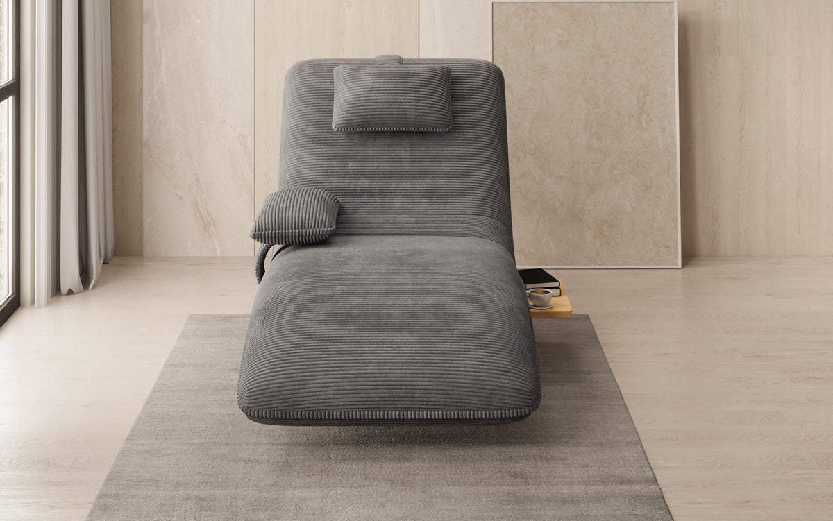 Designer Relax-Liege Velor Cord mit Drehfunktion und Beistelltisch