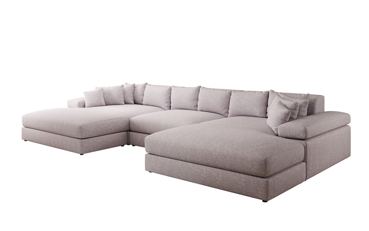Designer Sofa Bernardo U mit breiter Ottomane in Strukturstoff