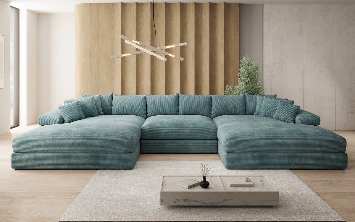 Designer Sofa Bernardo U mit breiter Ottomane in Cord