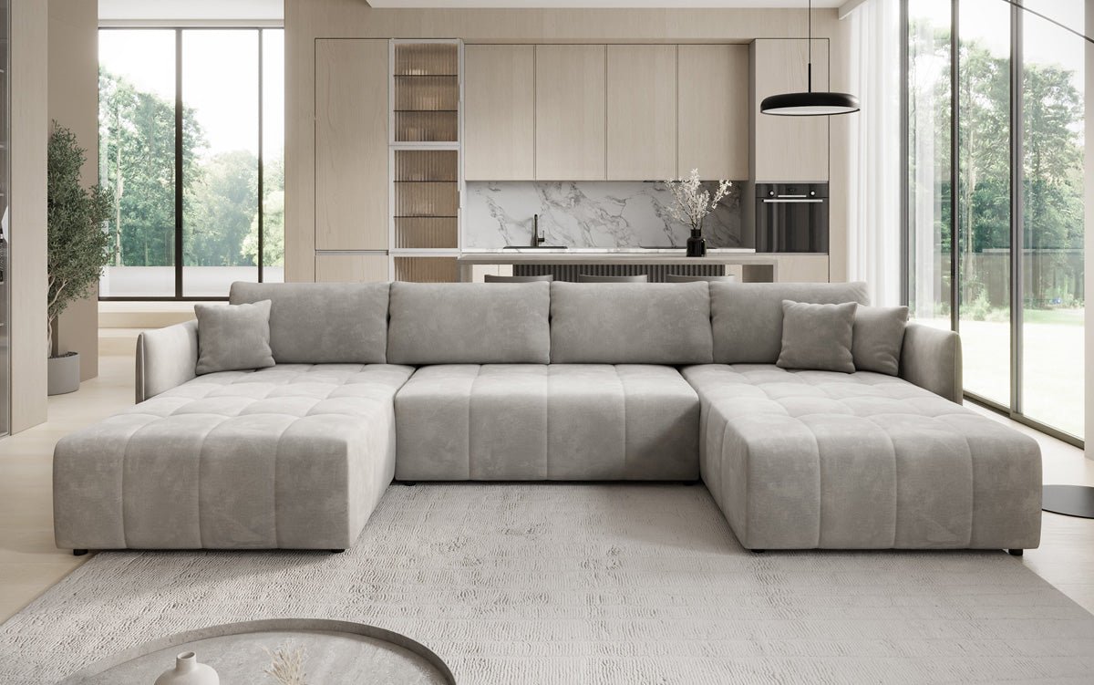 Designer Sofa Velaro U mit Schlaf- und Klappfunktion in Samt