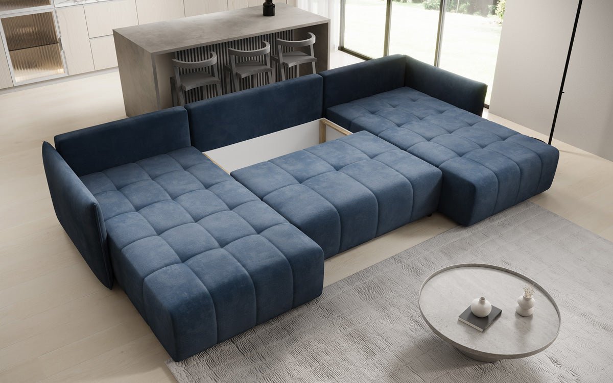 Designer Sofa Velaro U mit Schlaf- und Klappfunktion in Samt