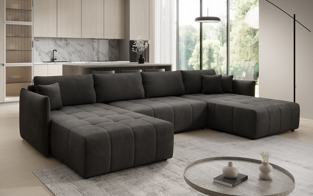 Designer Sofa Velaro U mit Schlaf- und Klappfunktion in Samt