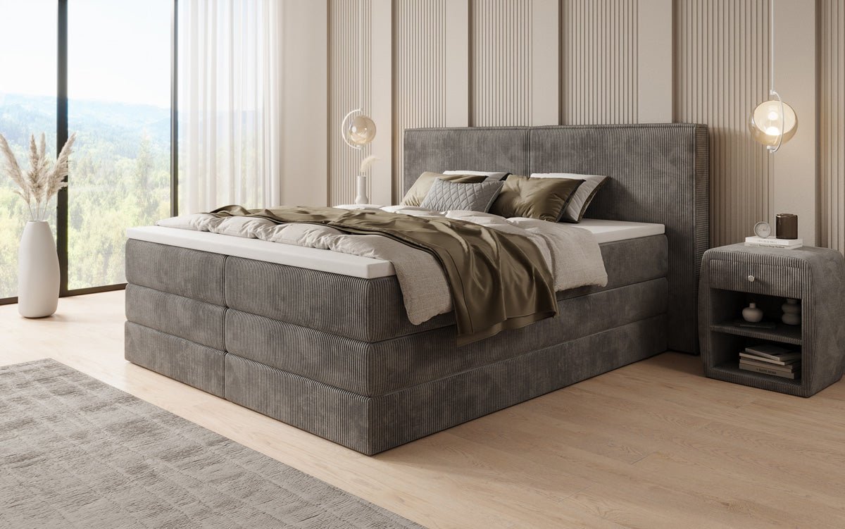 Boxspringbett Ophelia mit hochklappbarem Stauraum in Cord