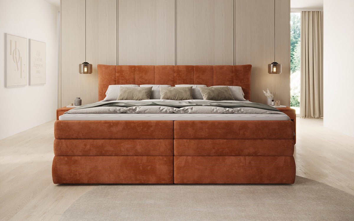 Familien Boxspringbett Stella in 220/240x200 mit Stauraum in Cord