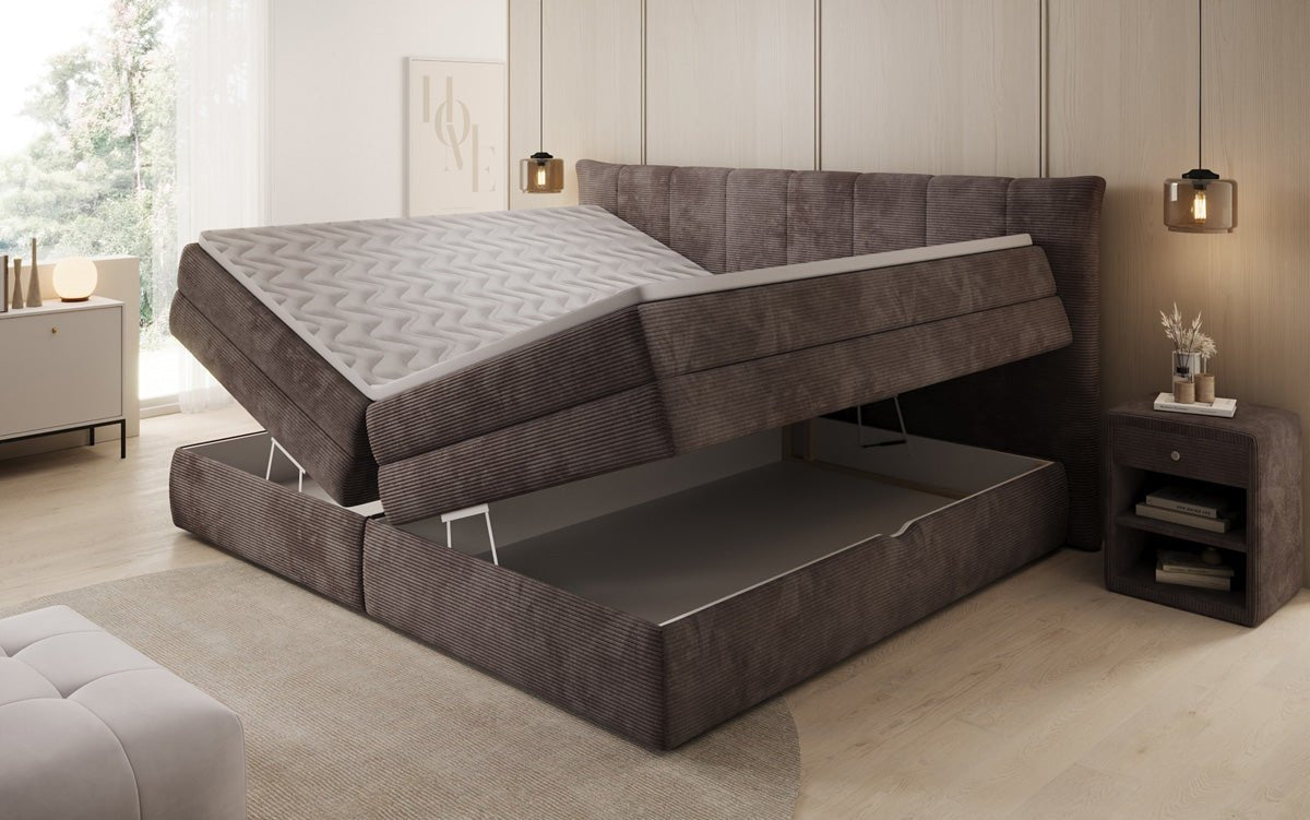 Familien Boxspringbett Stella in 220/240x200 mit Stauraum in Cord