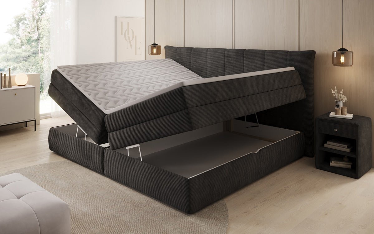 Familien Boxspringbett Stella in 220/240x200 mit Stauraum in Cord