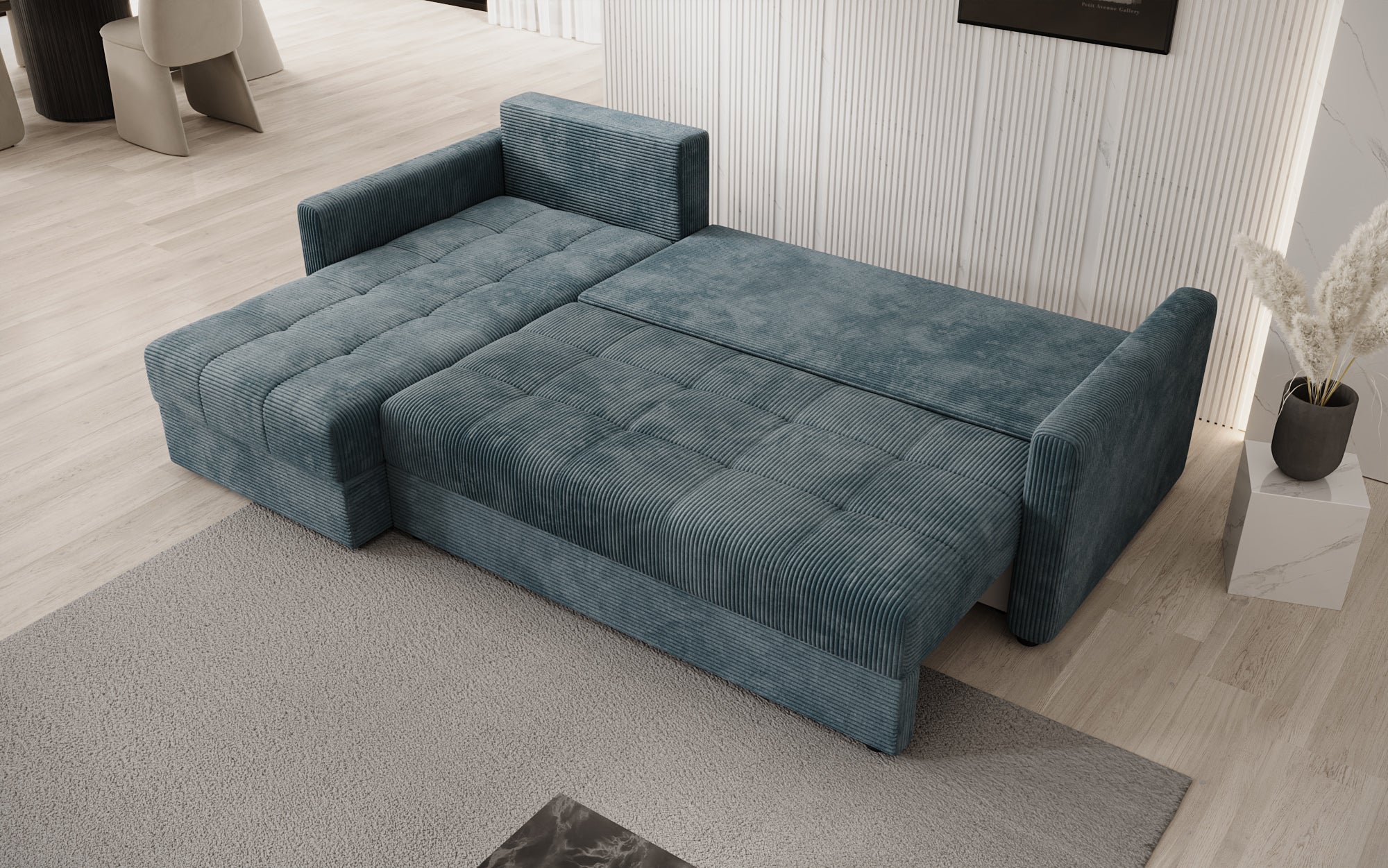 Designer Sofa Roma in Cord mit Schlaf- und Klappfunktion