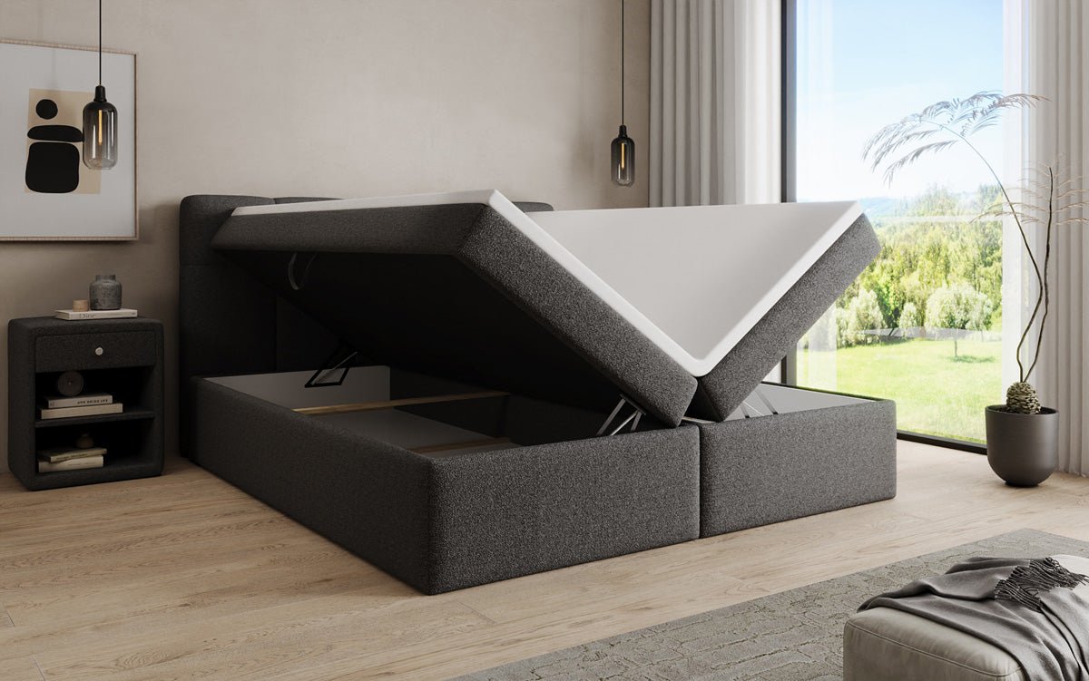 Boxspringbett Cozy II in Teddy Bouclé mit Stauraum