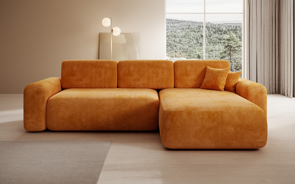 Designer Ecksofa Lola mit Schlaf- und Klappfunktion in Cord