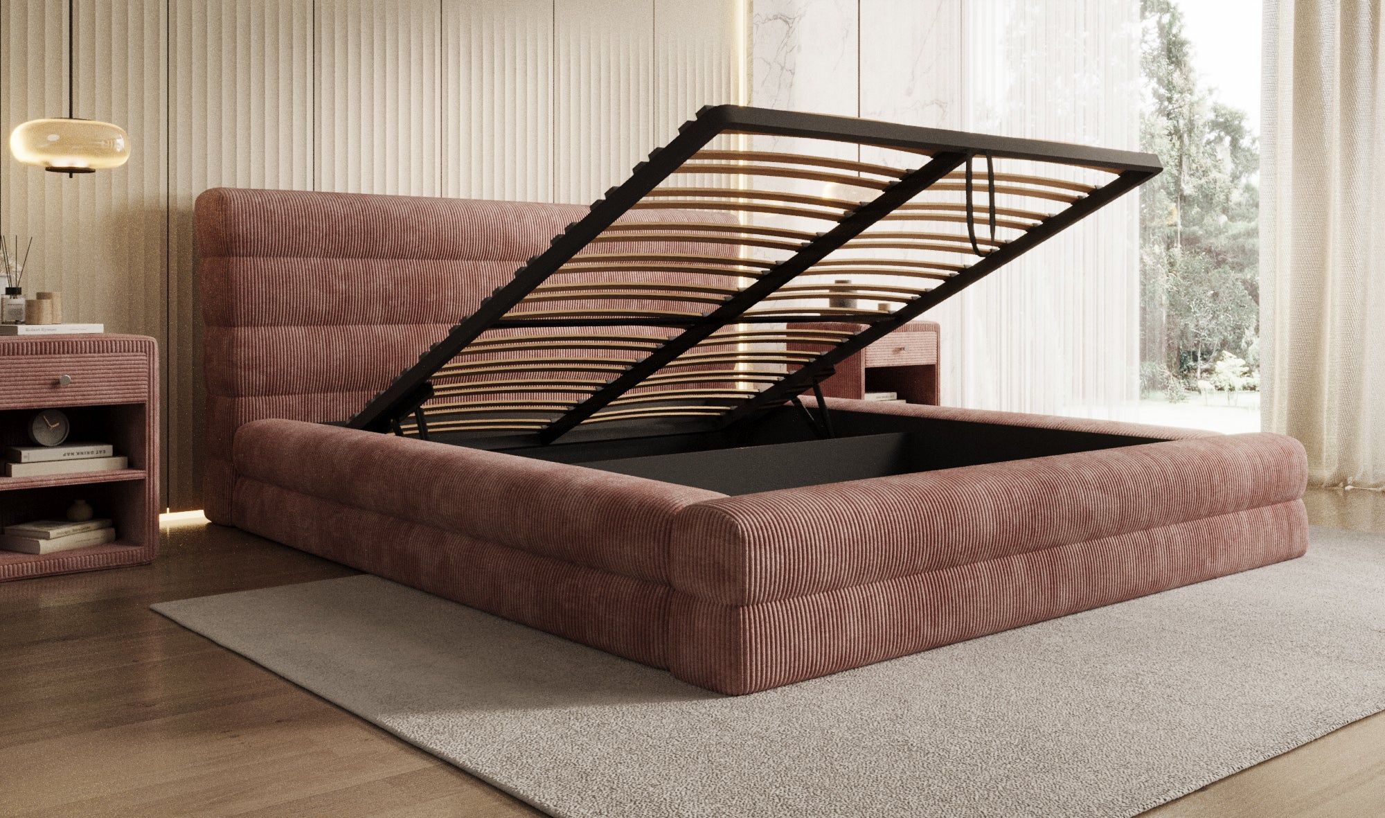 Designer Polsterbett Maren Cord mit Stauraum