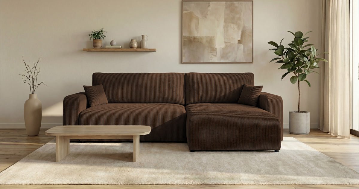 Designer Sofa Noma mit Schlaf- und Klappfunktion in Cord