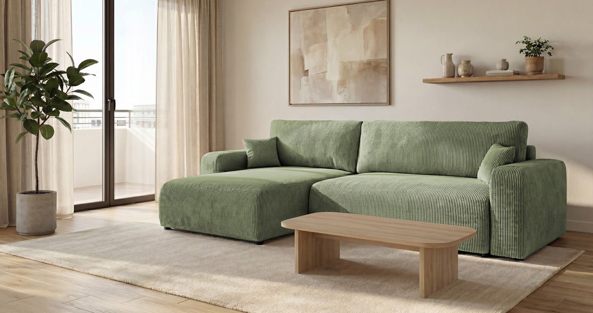Designer Sofa Noma mit Schlaf- und Klappfunktion in Cord