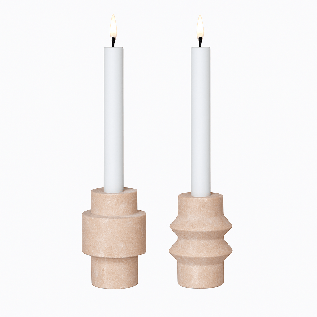 Kerzenhalter-Set "Traverno Duo" – Naturstein-Design aus Travertin