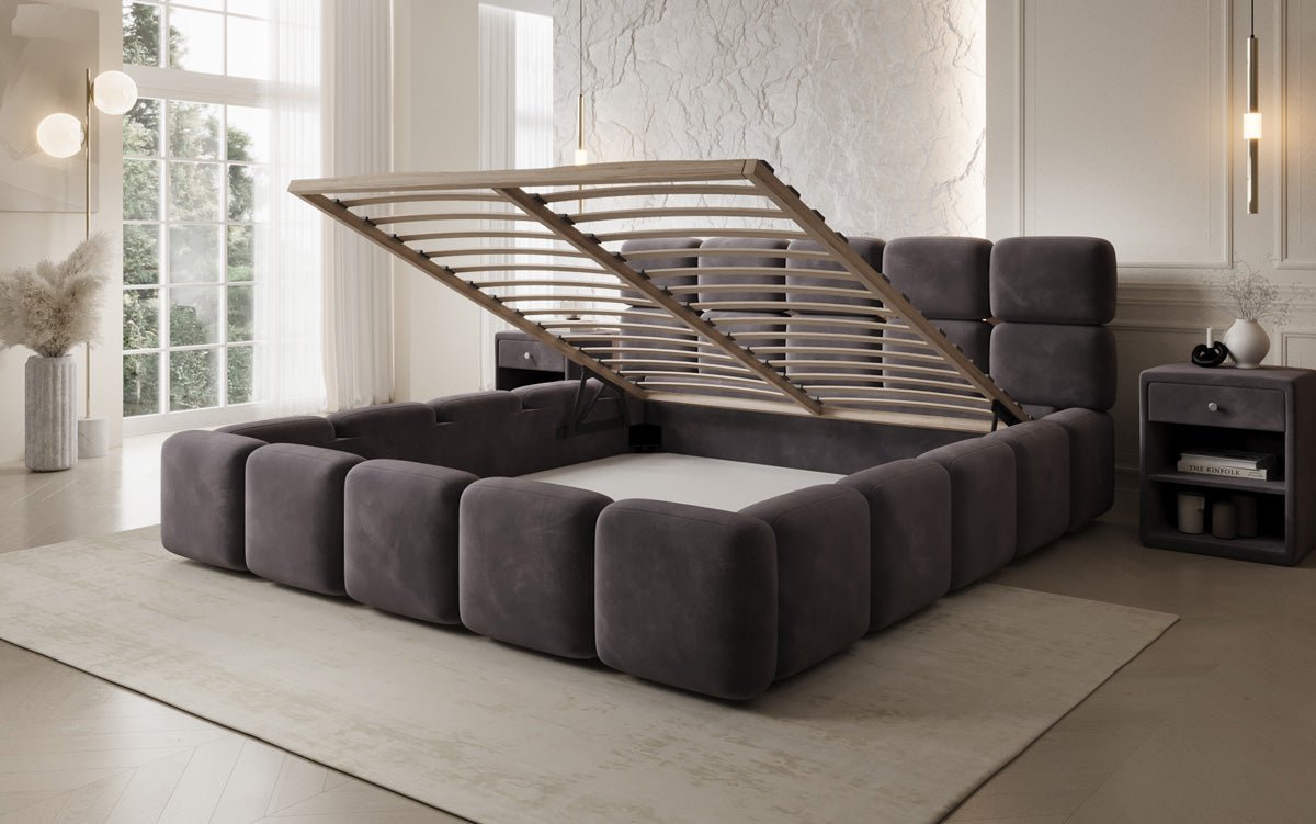 Designer Polsterbett Matilda Samt mit Stauraum