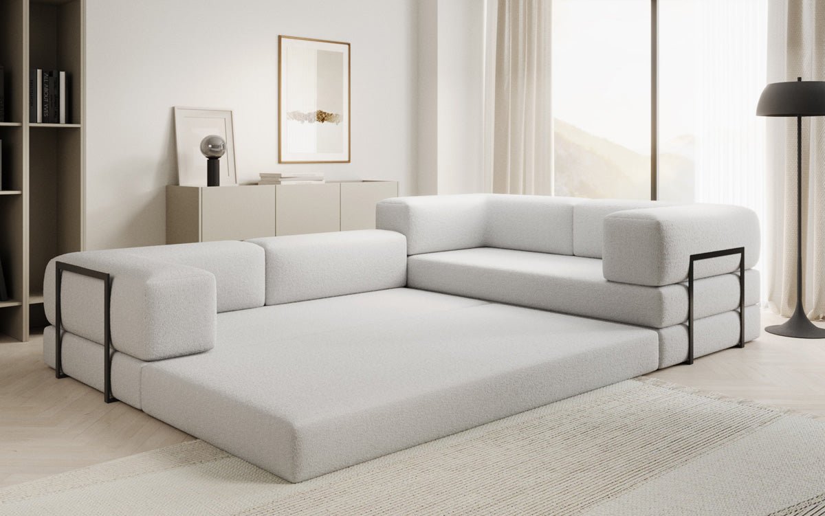 Designer Sofa Lazy L geschlossen in Bouclé