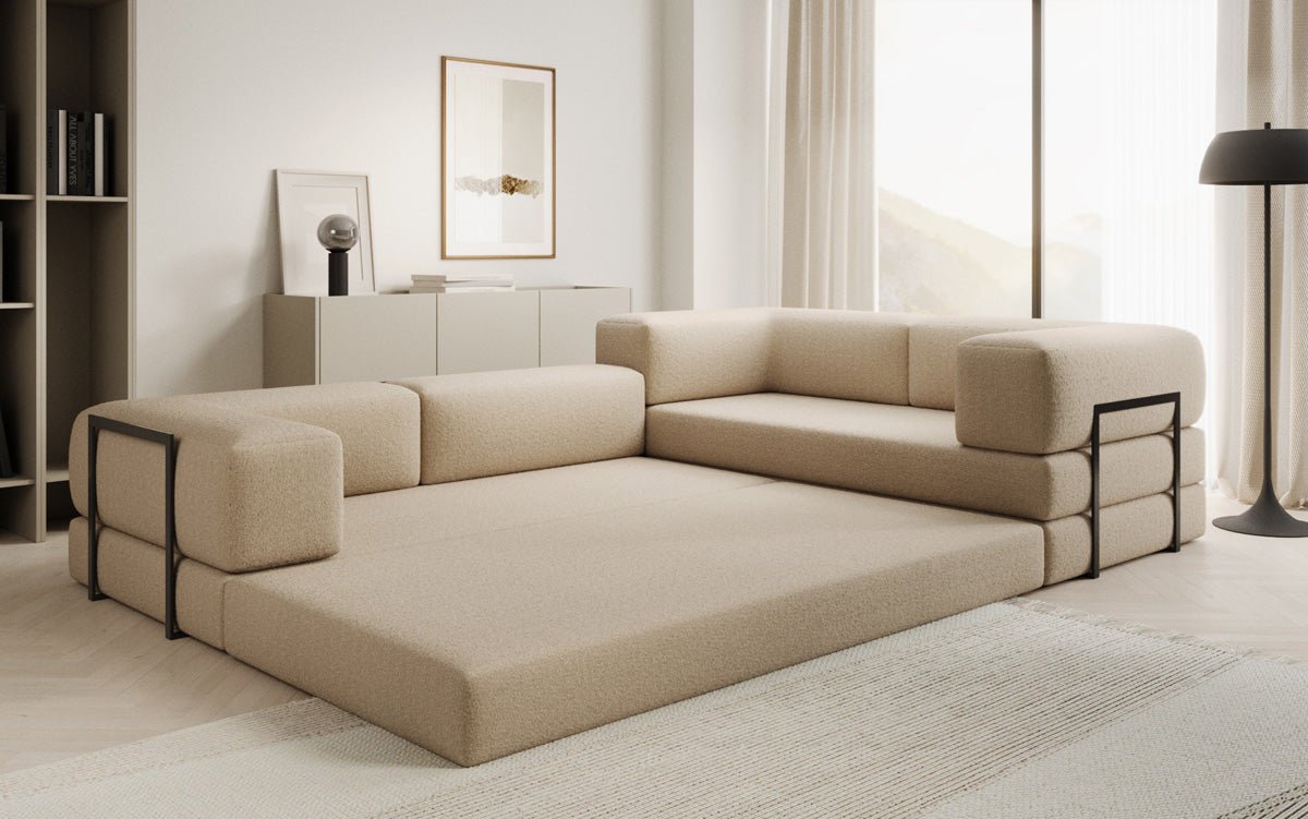 Designer Sofa Lazy L geschlossen in Bouclé