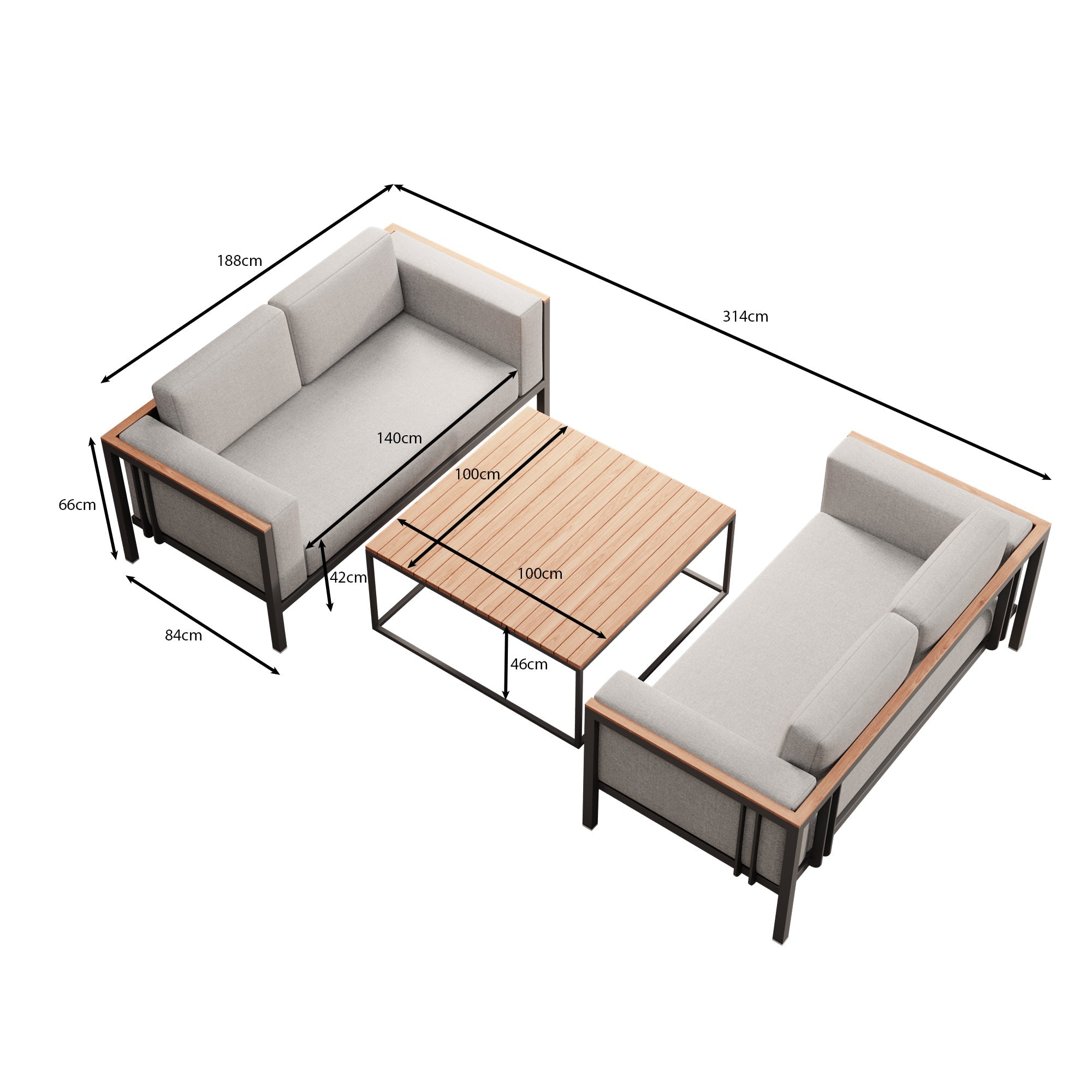 Euphoria – 2 Loungesofas & Tisch aus Aluminium | Aevora™ Kollektion