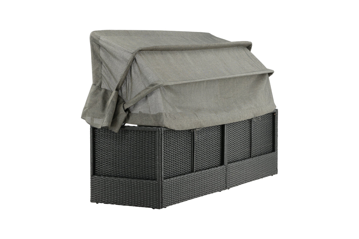 Garten Daybed Merano – Outdoor-Liege mit Sonnendach aus Polyrattan in Schwarz