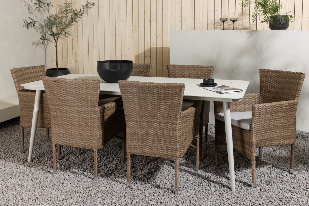Garten Essgruppe Brooks – 7-teiliges Gartenmöbel-Set in Braun/Weiß