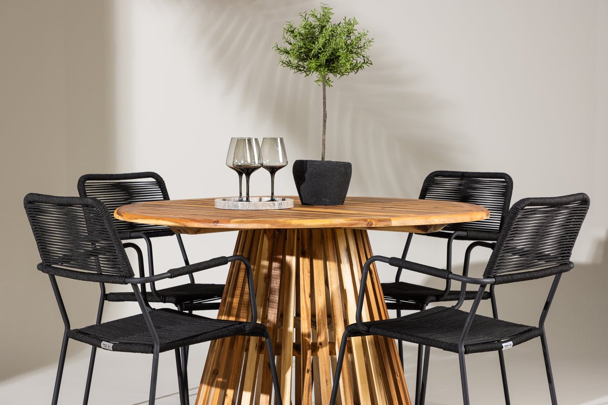 Garten Essgruppe Samira – 5-teiliges Gartenmöbel-Set mit rundem Tisch aus Akazie