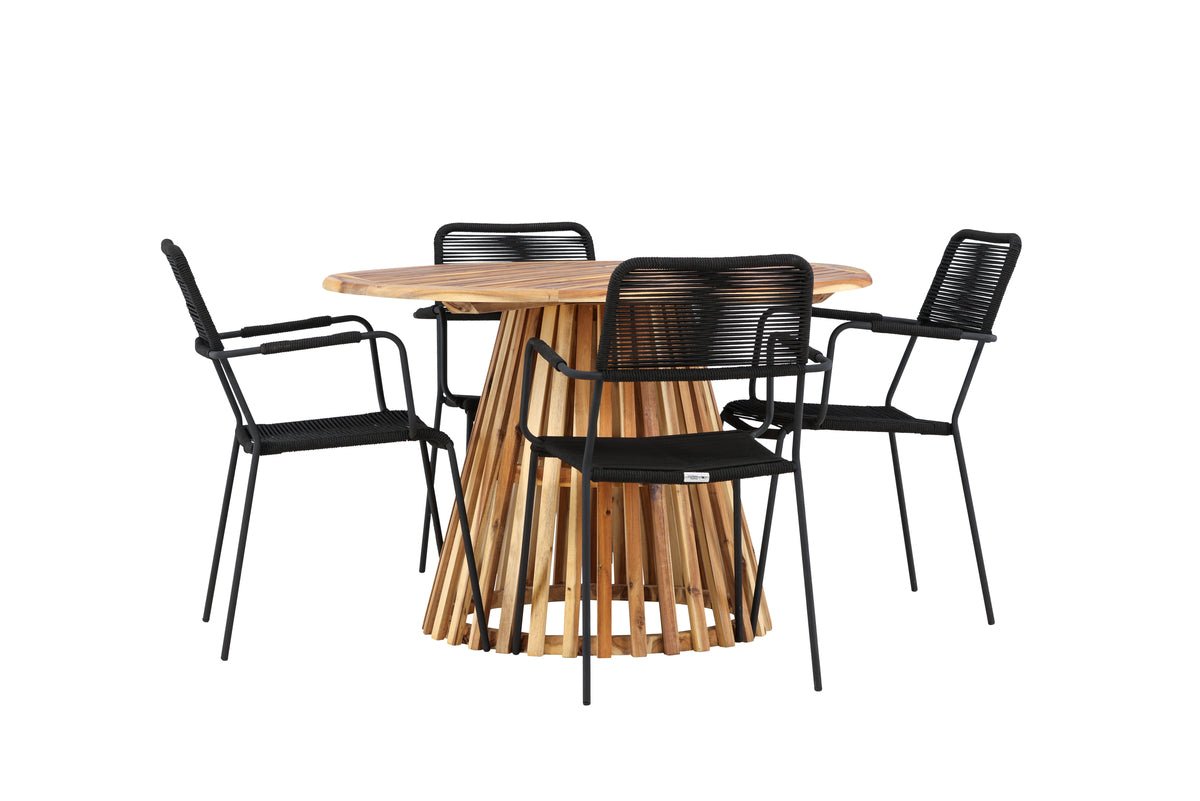 Garten Essgruppe Samira – 5-teiliges Gartenmöbel-Set mit rundem Tisch aus Akazie