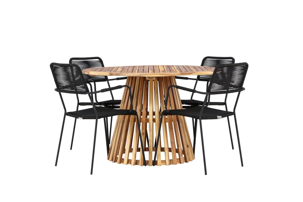 Garten Essgruppe Samira – 5-teiliges Gartenmöbel-Set mit rundem Tisch aus Akazie
