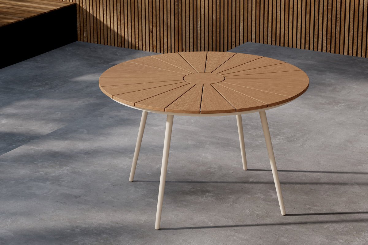 Garten Esstisch Capri - Ø 120cm aus Polywood und Aluminium in Beige oder Schwarz