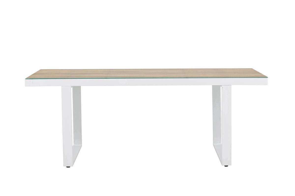 Garten Esstisch Fjord - 200x90 cm aus Aluminium und Glas in Weiß