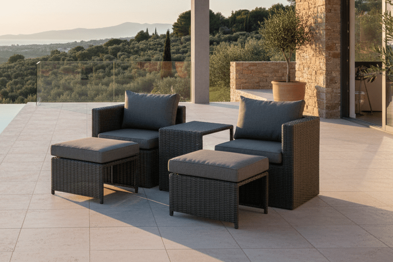 Garten Loungeset Dakar - aus schwarzem Kunstfaser-Rattan