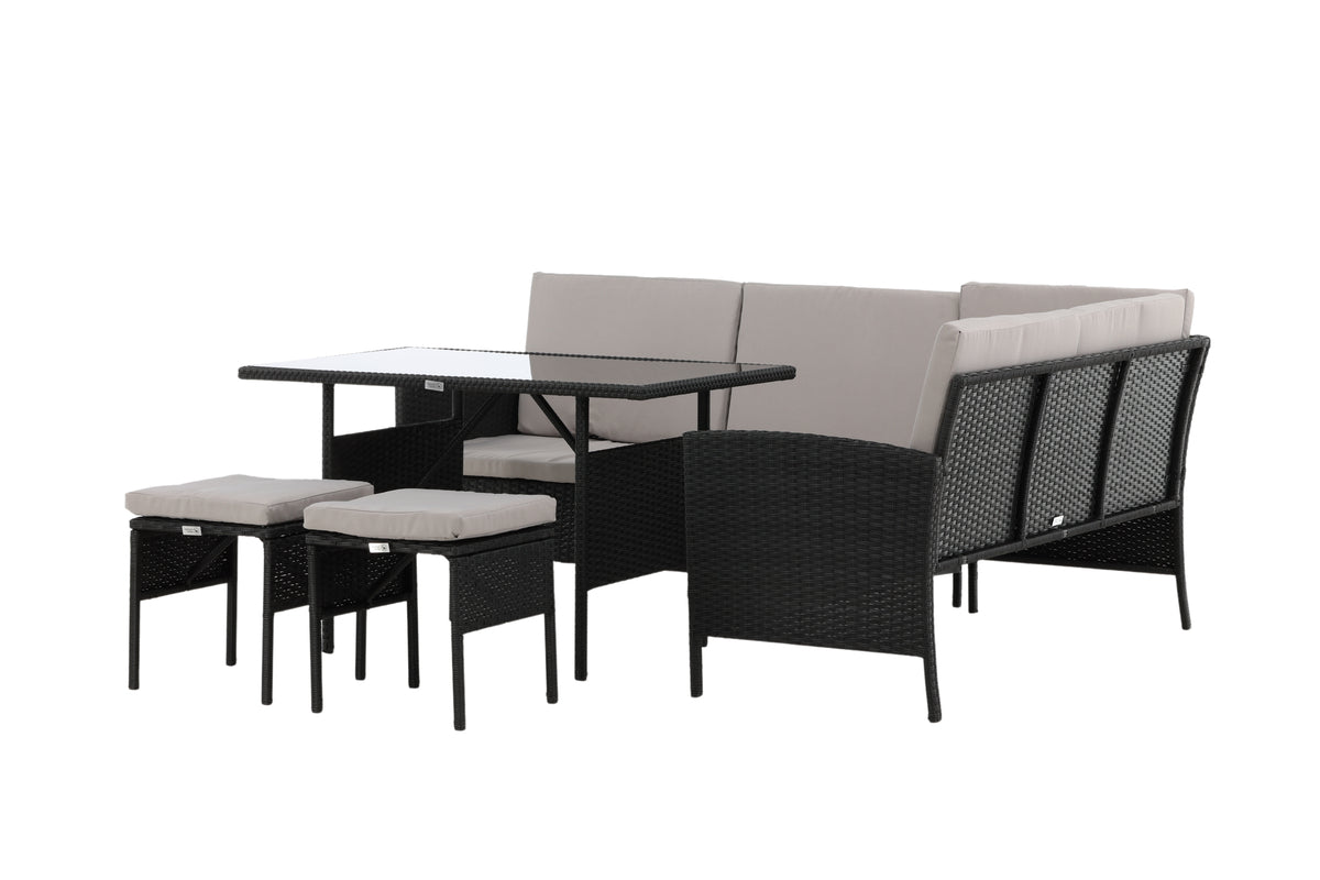 Garten Loungeset Kaiser – aus Polyrattan mit Glasplatte & Kissen