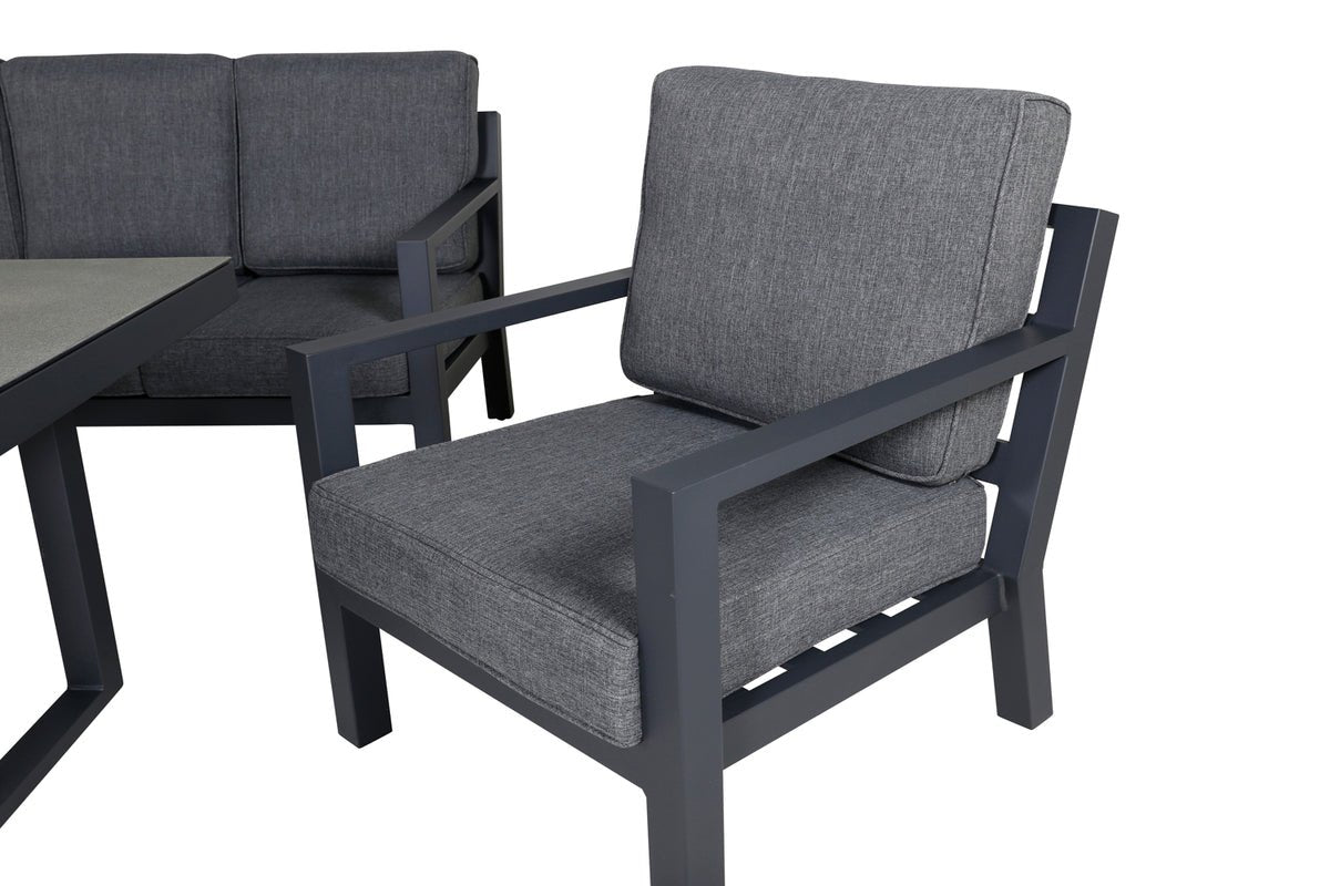 Garten Loungeset Kreta – 4-teiliges Set mit Tisch & dunkelgrauen Kissen