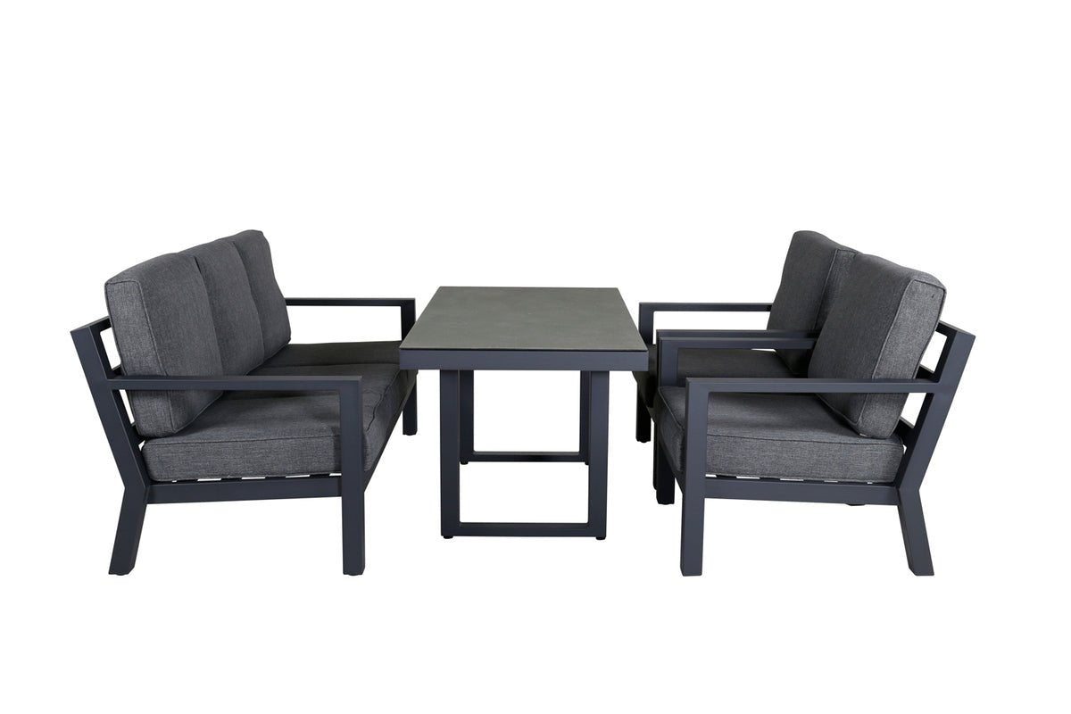 Garten Loungeset Kreta – 4-teiliges Set mit Tisch & dunkelgrauen Kissen