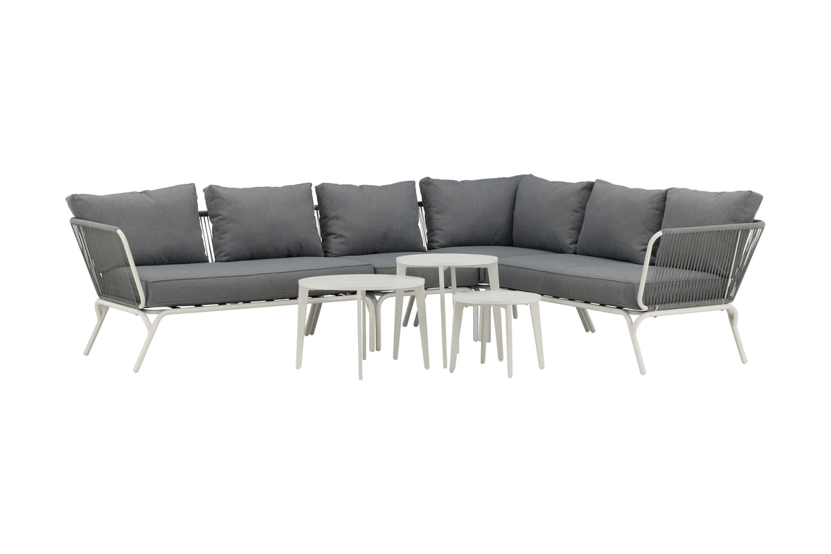 Garten Loungeset Lexy - aus weißem Stahl mit grauen Kissen