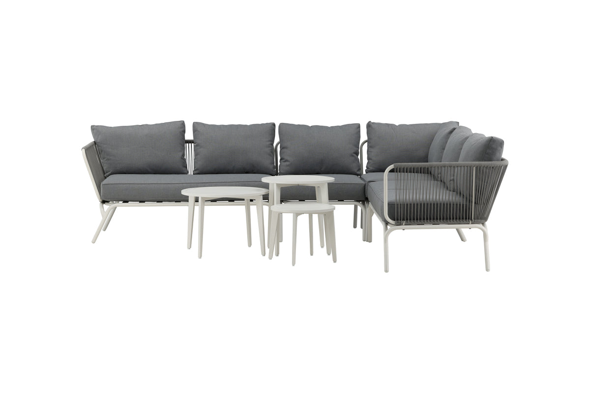 Garten Loungeset Lexy - aus weißem Stahl mit grauen Kissen