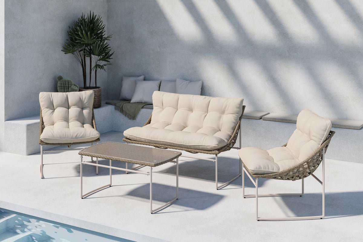 Garten Loungeset Marvella – 4-teiliges Outdoor-Sofa-Set in Beige mit Polstern