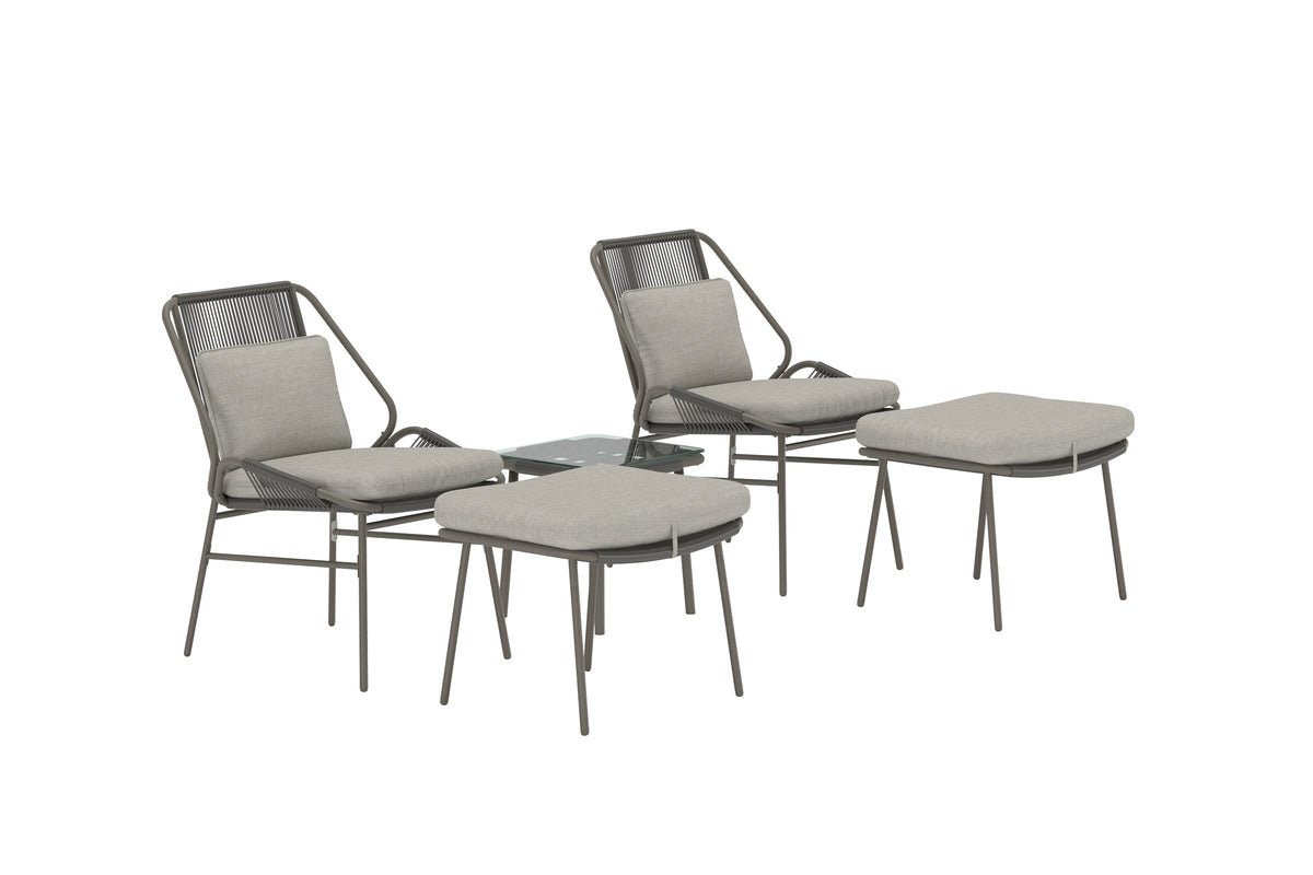 Garten Loungeset Mavero – 5 teiliges Set mit Stühlen und Hockern aus Stahl