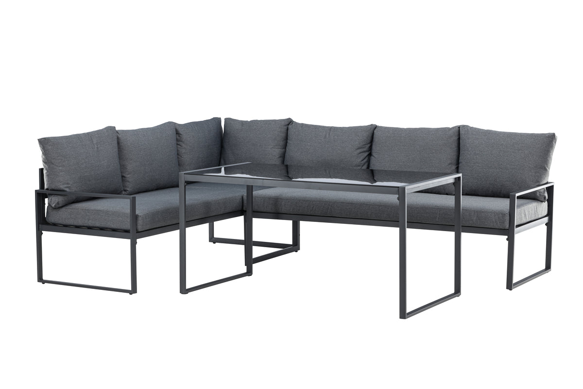 Garten Loungeset Zico – 3-teilig mit Glastisch in Grau