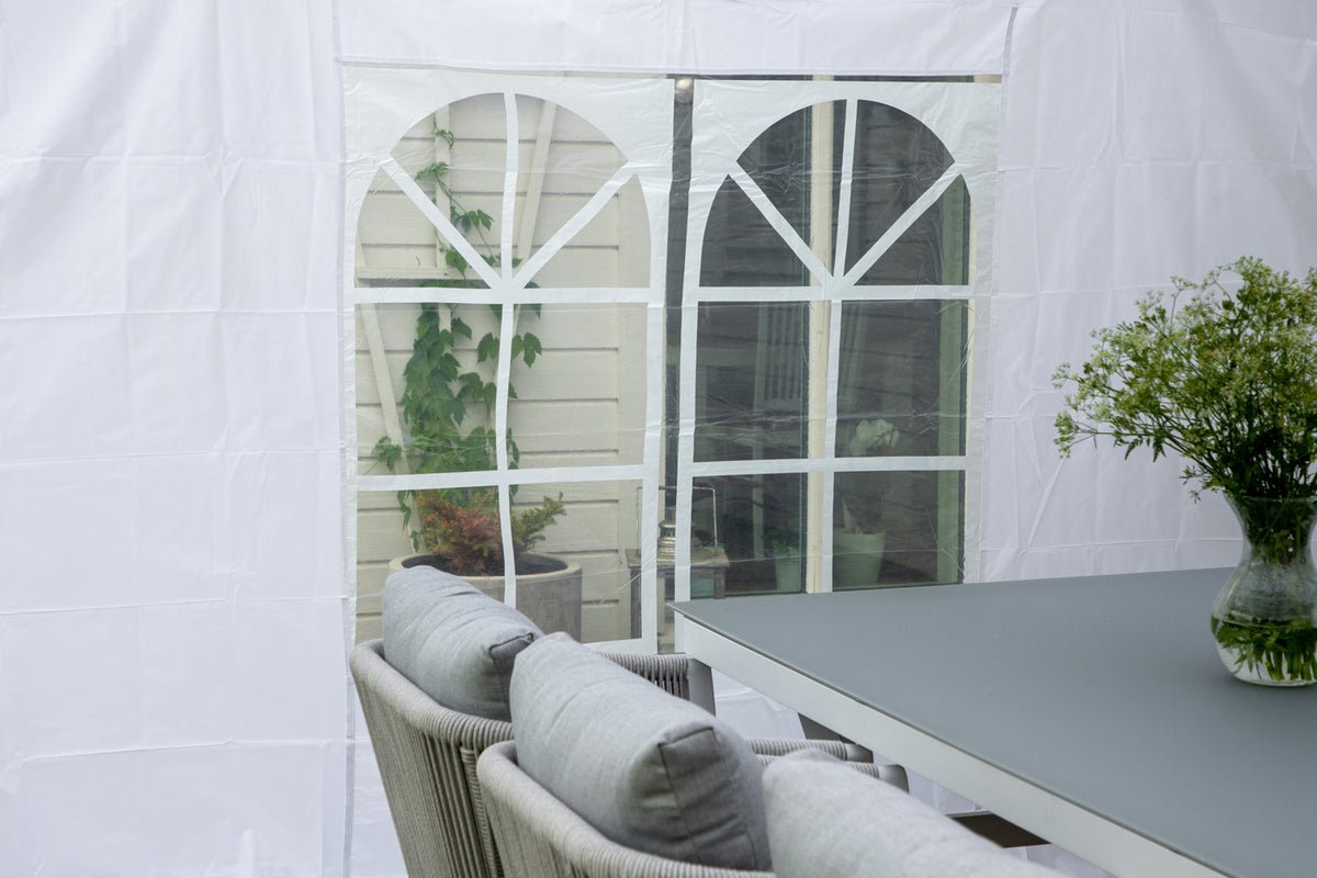 Garten Pavillon Oasis - mit weißem Dach und Wänden aus Polyester