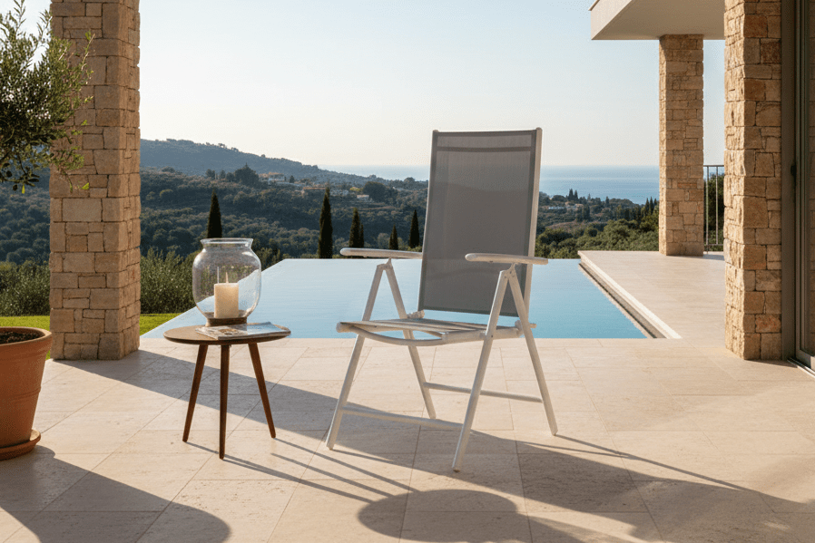 2er Set Gartenstuhl Awa - weißes Gestell aus Aluminium, Sitzfläche aus Textilene, verstellbare Rückenlehne